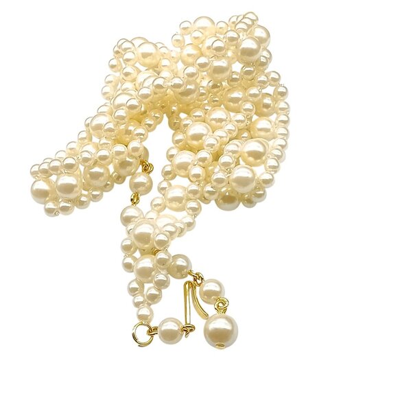 Vintage Faux Champagne Pearl Crocheted Necklace - Picture 2 of 2